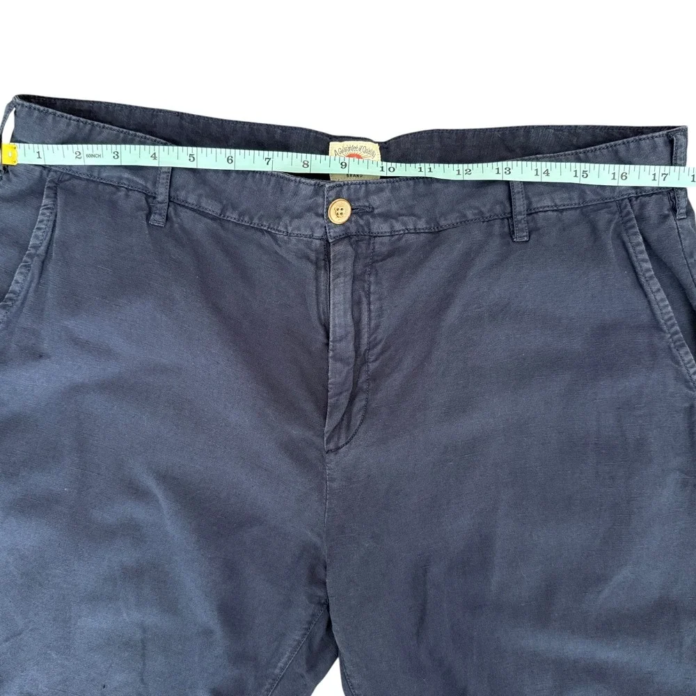 Faherty‎ Men's Shorts Blue Linen Chino Flat Front Size 35 Coastal Nautical Beach